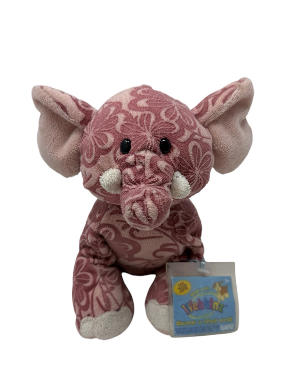 Gainz Webkinz Retired Batik Pink Floral Elephant Plush with SEALED Unused Code